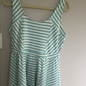 Blue and White Striped Skater Style Dress